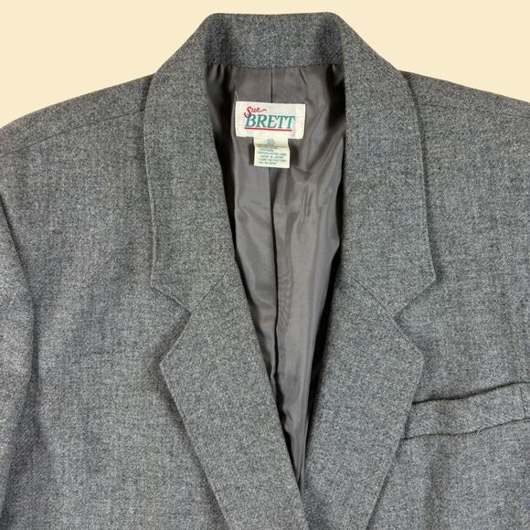 1970s Sue Brett grey blazer jacket, size 22 acrylic/wool double breasted jacket - Picture 10 of 10